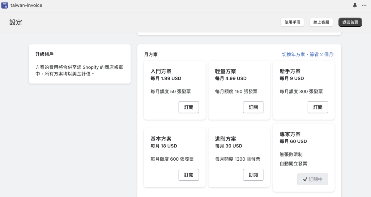 Shopify 台灣發 定價方案